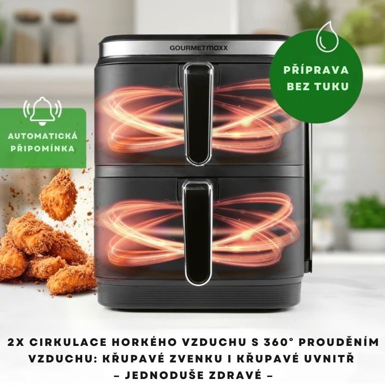 GourmetMaxx Vertikální horkovzdušná fritéza s dvojitou komorou a bočním displejem FryUp 10 l 15305 (6)